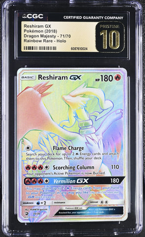 Pokemon Reshiram GX ??POP 3??Rainbow Rare Dragon Majesty 71/70 CGC Pristine 10