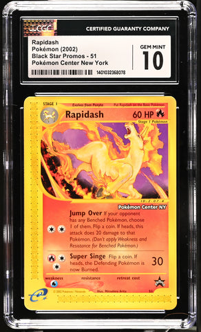 CGC 10 - 2002 WOTC Black Star Promo "Pokemon Center NY" Rapidash # 51