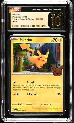 CGC 10 PRISTINE - 2024 Trick or Trade Pikachu 018/091 COSMOS PIKACHU HALLOWEEN STAMPED