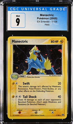 Pokemon Manectric Holo 🔥POP 42🔥 2005 EX Emerald 7/106 CGC Mint 9 Pokemon Card