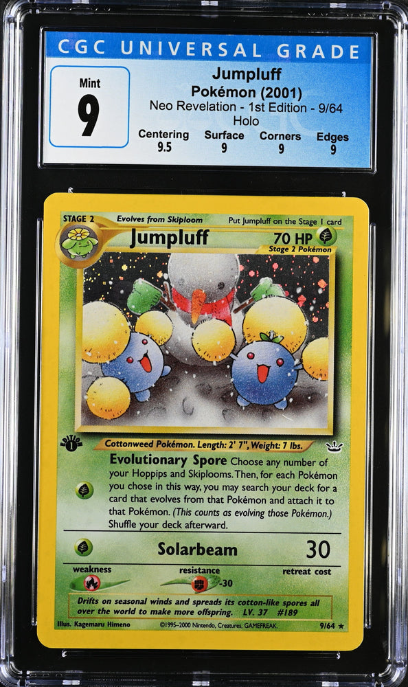 Pokemon 1st Edition Neo Revelation Jumpluff Holo 9/64 - CGC 9 MINT w/ Sub-Grades