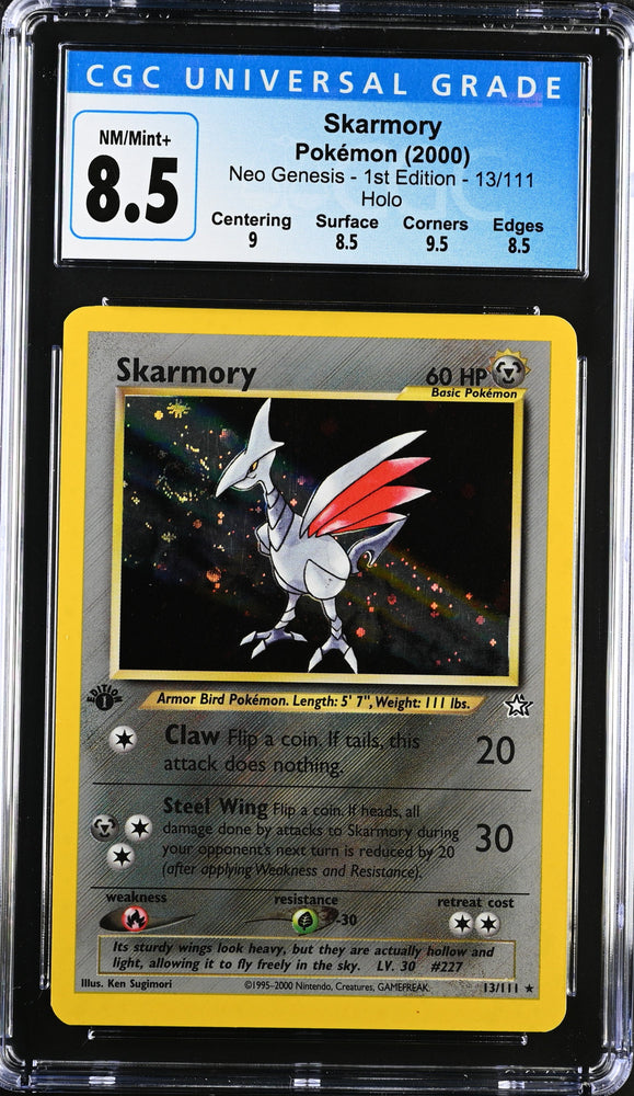 Pokemon 1st Edition Neo Genesis Skarmory Holo Swirl 13/111 - CGC 8.5 NM-MT+ w/ Sub-Grades