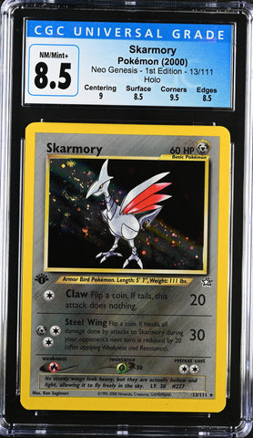 Pokemon 1st Edition Neo Genesis Skarmory Holo Swirl 13/111 - CGC 8.5 NM-MT+ w/ Sub-Grades