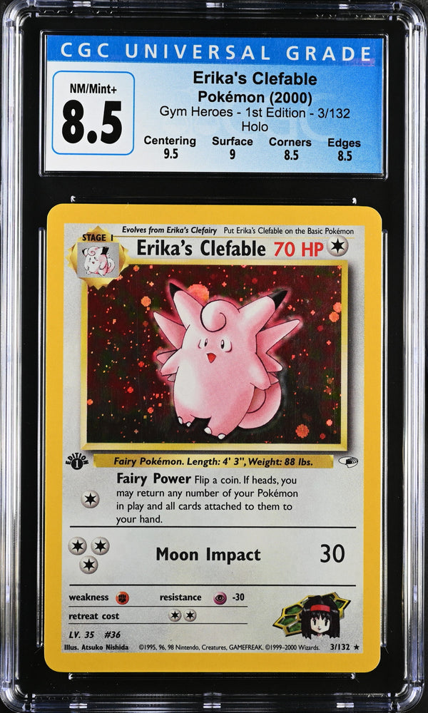 CGC 8.5 - 2000 Gym Heros Erika's Clefable 3/132 1ST EDITION HOLO