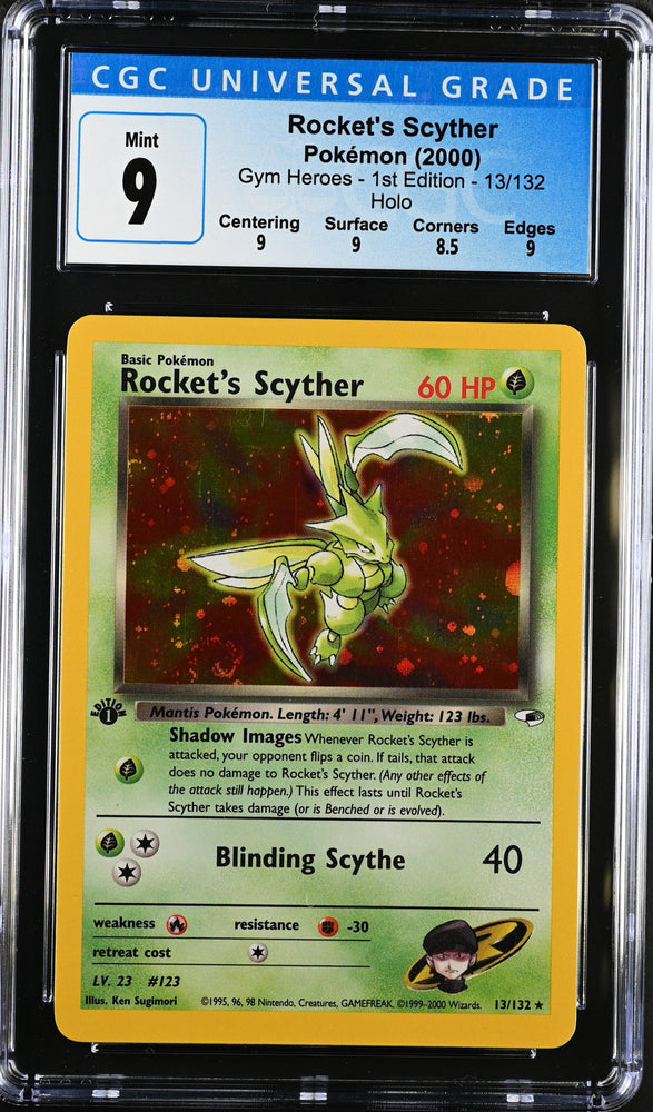CGC 9 MINT - 2000 Gym Heros Rocket's Scyther 13/132 1ST EDITION HOLO SWRIL