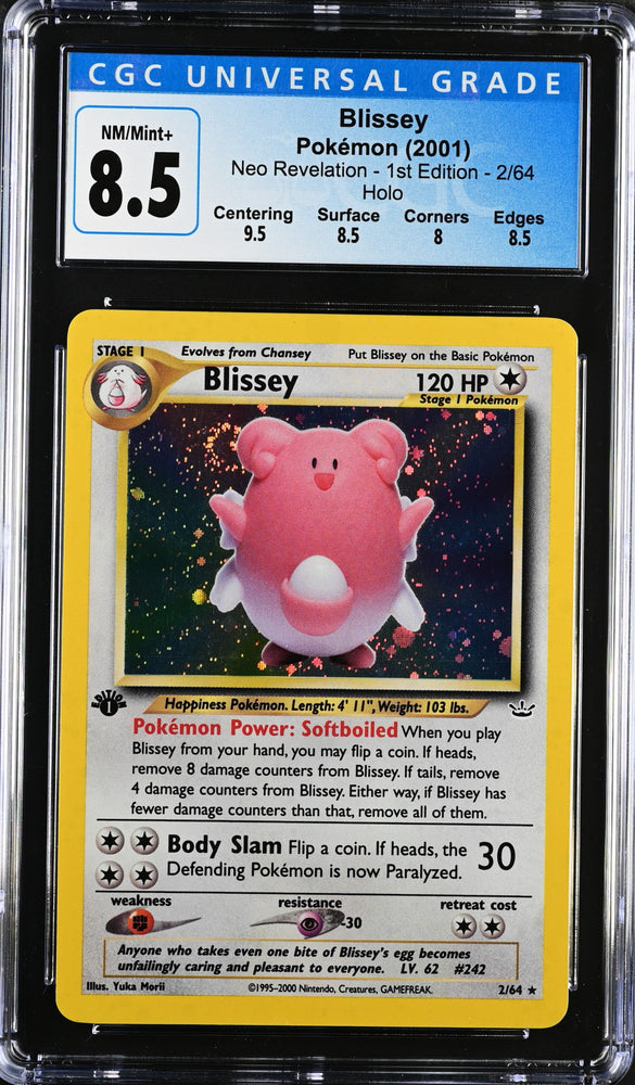 Pokemon 1st Edition Neo Revelation Blissey Holo Swirl 2/64 - CGC 8.5 NM-MT+ w/ Sub-Grades