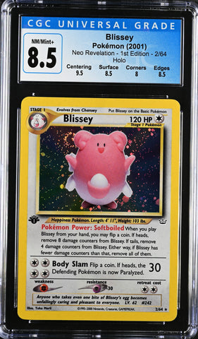 Pokemon 1st Edition Neo Revelation Blissey Holo Swirl 2/64 - CGC 8.5 NM-MT+ w/ Sub-Grades