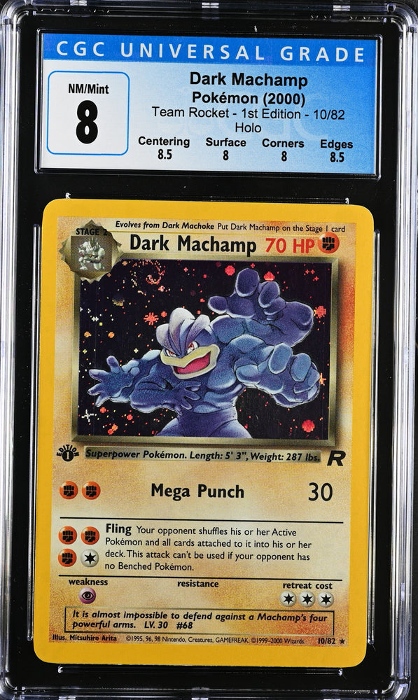 Pokemon 1st Edition Team Rocket Dark Machamp Swirl Holo 10/82 - CGC 8 NM w/ Sub-Grades