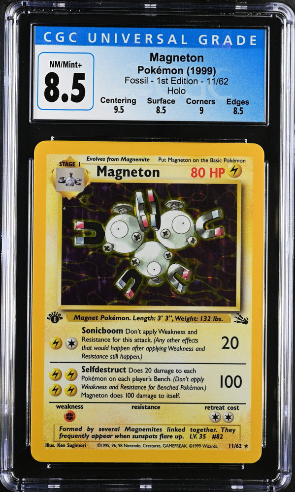 CGC 8.5 NM/MT+ - 1999 Fossil Magneton 11/62 1ST EDITION HOLO