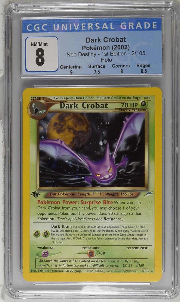 CGC 8 NM/MT - 2002 Neo Destiny Dark Crobat 2/105 1ST EDITION HOLO SWIRL
