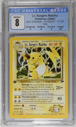 CGC 8 NM/MT - 2000 Gym Challenge Lt. Surge's Raichu 11/132 1ST EDITION HOLO