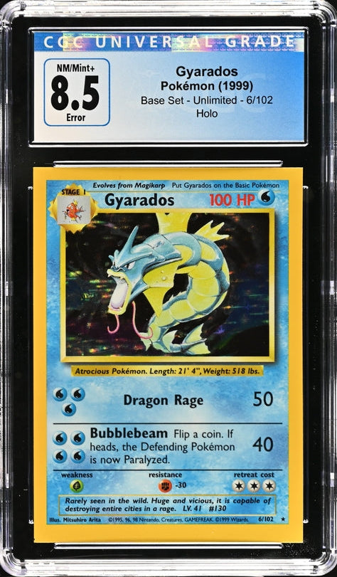 CGC 8.5 - 1999 GYARADOS 6/102 ERROR Square Cut HOLO Base Set Pokemon Card