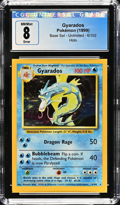 CGC 8 - 1999 GYARADOS 6/102 ERROR Square Cut HOLO Base Set Pokemon Card