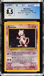 CGC 8.5 - 1999 Base Set Mewtwo 10/102 ERROR Square Cut HOLO Base Set Pokemon Card