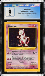 CGC 9 - 1999 Base Set Mewtwo 10/102 ERROR Square Cut HOLO Base Set Pokemon Card