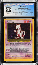 CGC 8.5 - 1999 Mewtwo 10/102 O/C ERROR Square Cut HOLO Base Set Pokemon Card