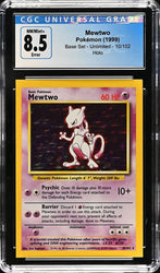 CGC 8.5 - 1999 Mewtwo 10/102 ERROR Square Cut HOLO Base Set Pokemon Card