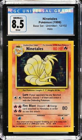 CGC 8.5 - 1999 NINETALES 12/102 ERROR Square Cut HOLO Base Set Pokemon Card