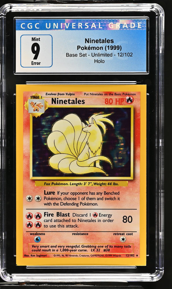 Pokemon Ninetales Holo Rare Square Cut Error Base Set 12/102 CGC Mint 9