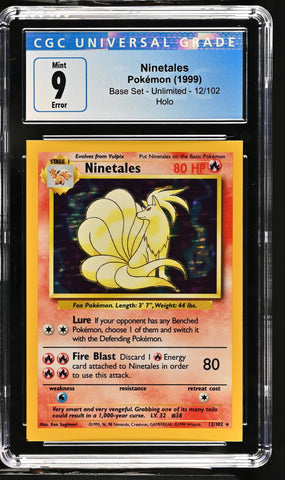 Pokemon Ninetales Holo Rare Square Cut Error Base Set 12/102 CGC Mint 9