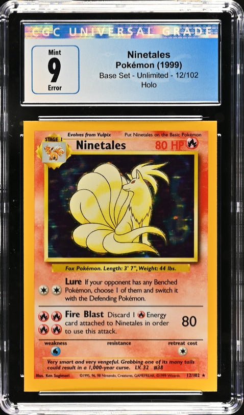 CGC 9 - 1999 NINETALES 12/102 ERROR Square Cut HOLO Base Set Pokemon Card