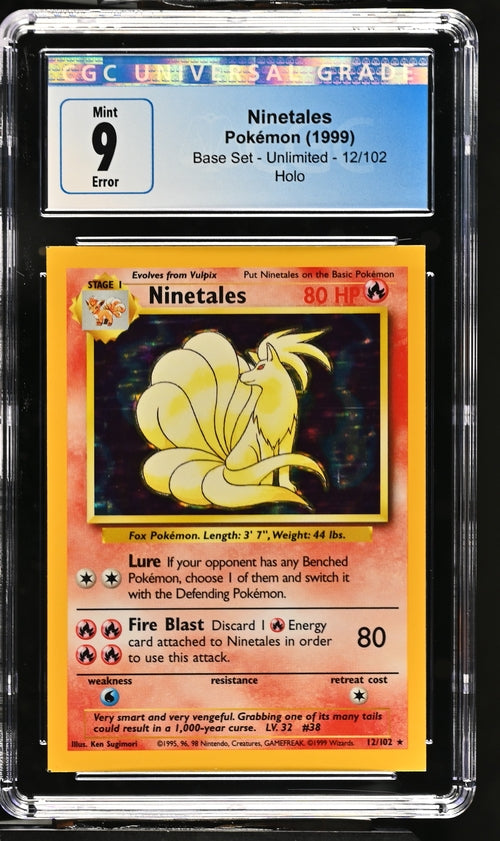 Pokemon Ninetales Holo Rare Square Cut Error Base Set 12/102 CGC Mint 9