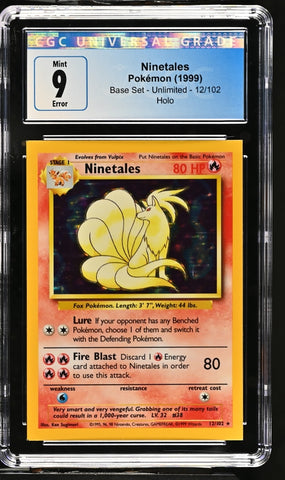 Pokemon Ninetales Holo Rare Square Cut Error Base Set 12/102 CGC Mint 9