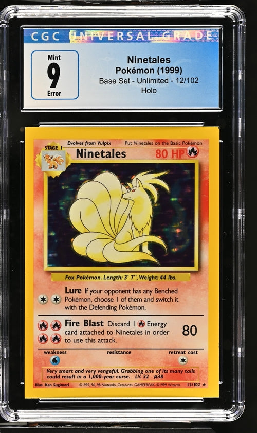 Pokemon Ninetales Holo Rare Square Cut Error Base Set 12/102 CGC Mint 9