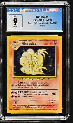 Pokemon Ninetales Holo Rare Square Cut Error Base Set 12/102 CGC Mint 9