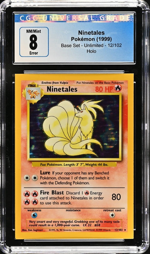 CGC 8 - 1999 NINETALES 12/102 ERROR Square Cut HOLO Base Set Pokemon Card