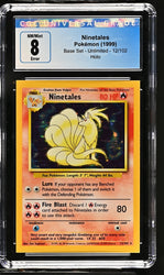 CGC 8 - 1999 Base Set NINETALES 12/102 ERROR Square Cut HOLO Base Set Pokemon Card