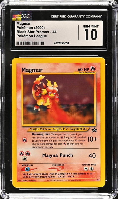 CGC 10 - 2000 WOTC Black Star Promo Magmar # 44 Pokemon Card