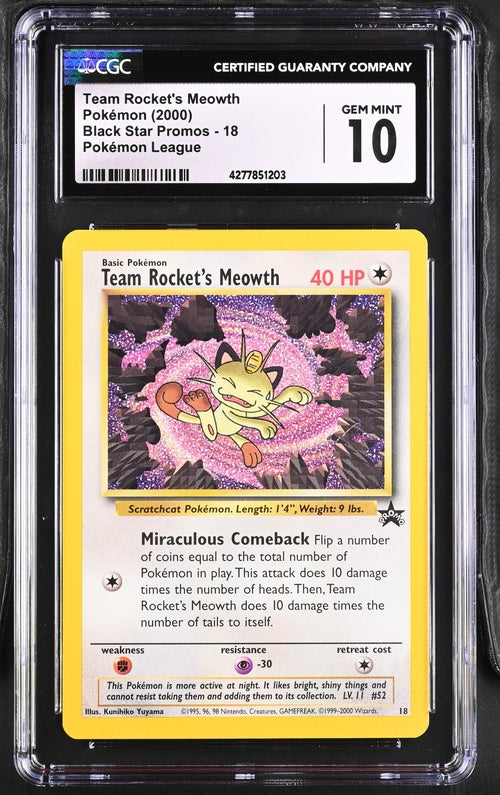 CGC 10 - 2000 Team Rocket's Meowth # 18 WOTC Black Star PROMO Pokemon Card