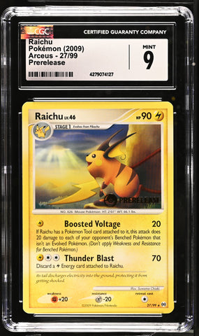 Pokemon Prerelease Stamped Raichu 2009 Platinum Arceus 27/99 CGC Mint 9 Pokemon Card