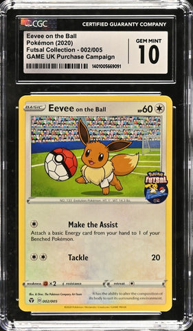 CGC 10 - 2020 FUTSAL Soccer PROMO Eevee on the Ball 002/005 Pokemon Card