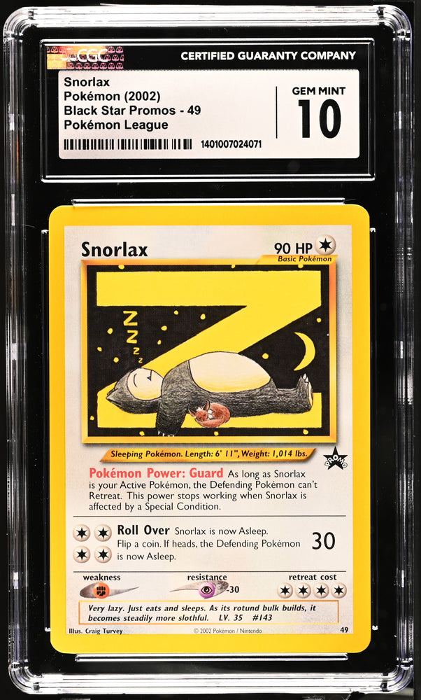CGC 10 - 2002 WOTC Black Star Promo Snorlax Z # 49 Pokemon Card