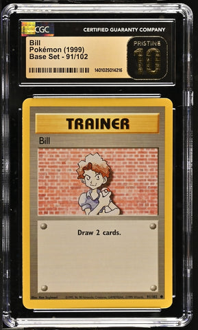 CGC 10 PRISTINE - 1999 Base Set Bill 91/102 Pokemon Card