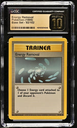CGC 10 PRISTINE - 1999 Pokemon Base Set Energy Removal 92/102 Pokemon Card