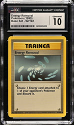 CGC 10 - 1999 Pokemon Base Set Energy Removal 92/102 Pokemon Card