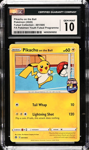 CGC 10 - 2020 Futsal Soccer PROMO Pikachu on the Ball 001/005 Pokemon Card