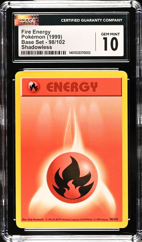 CGC 10 - 1999 Base Set 98/102 Fire Energy Shadowless Pokemon Card