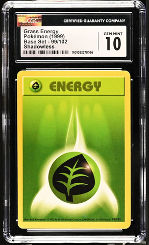 CGC 10 - 1999 Base Set 99/102 Grass Energy Shadowless Pokemon Card