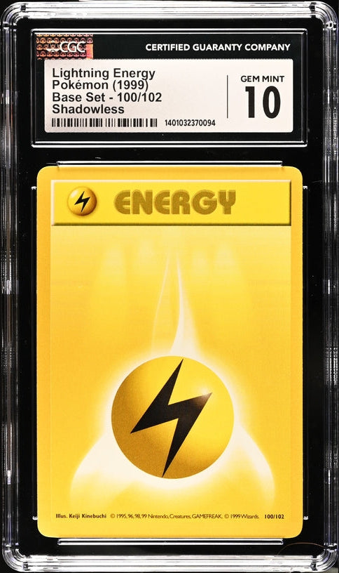CGC 10 - 1999 Base Set 100/102 Lightning Energy Shadowless Pokemon Card