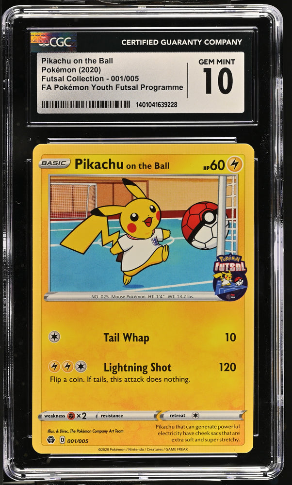 CGC 10 - 2020 Futsal Soccer Promo Pikachu on the Ball 001/005 Pokemon Card