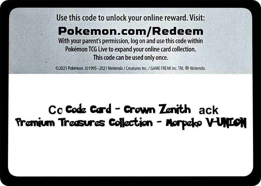 Crown Zenith Premium Treasures Collection - Morpeko V-UNION - TCG Code Card