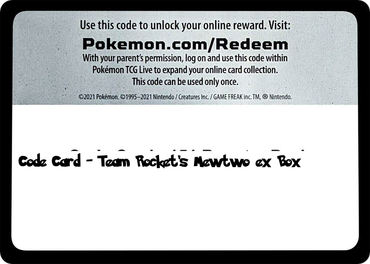 Team Rocket's Mewtwo ex Box - TCG Code Card