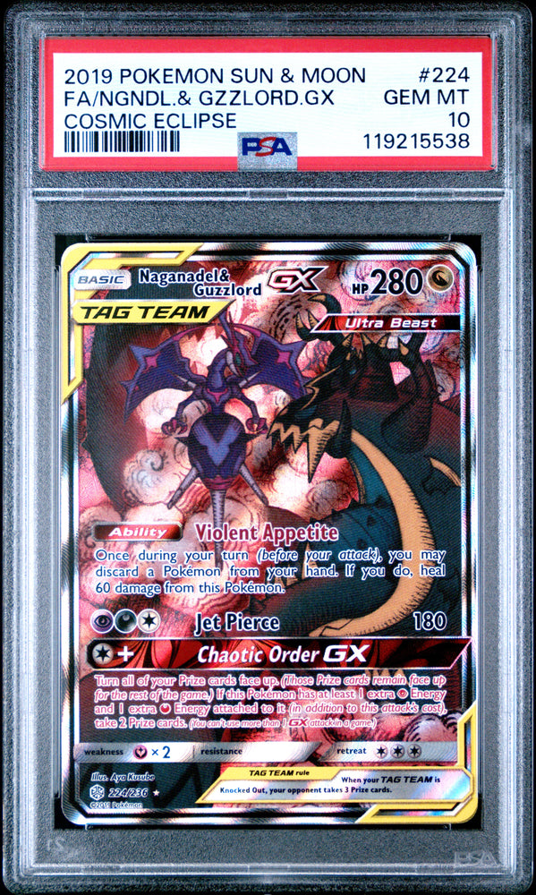 Pokemon Naganadel & Guzzlord GX Cosmic Eclipse 224/236 PSA 10