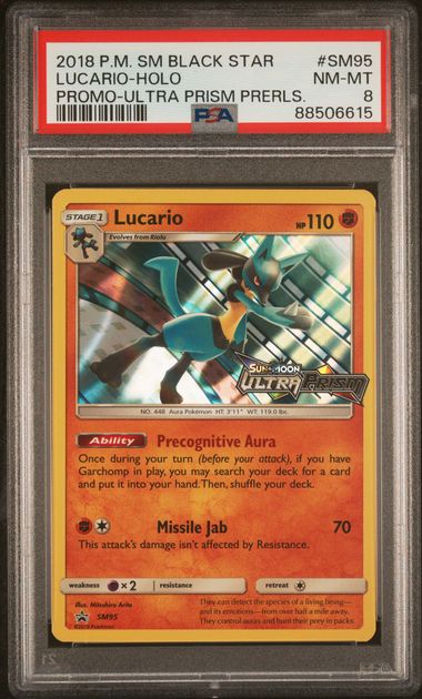 PSA 8 - Pokemon Sun & Moon Black Star Promo SM95 Lucario HOLO PRERELEASE