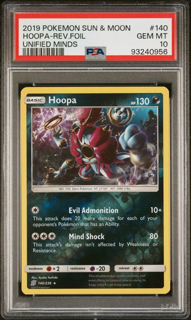 PSA 10 - 2019 Pokemon Sun & Moon Unified Minds 140/236 Hoopa Reverse Holo