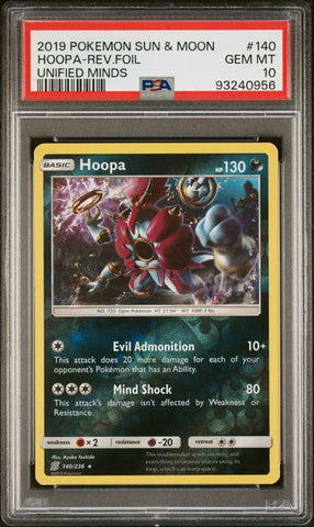 PSA 10 - 2019 Pokemon Sun & Moon Unified Minds 140/236 Hoopa Reverse Holo